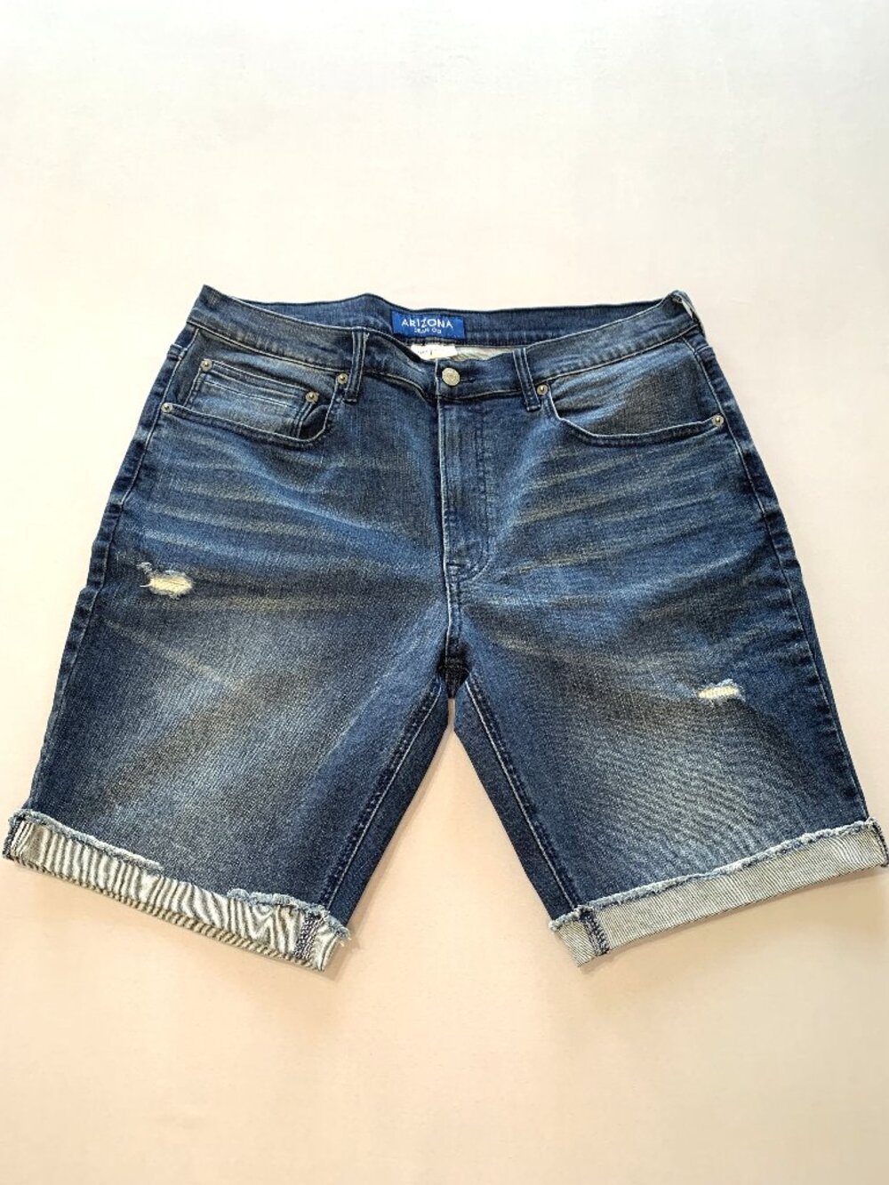 Arizona Men Jeans Shorts Dark Blue Distressed Ripped Size 36 Rolled Hem